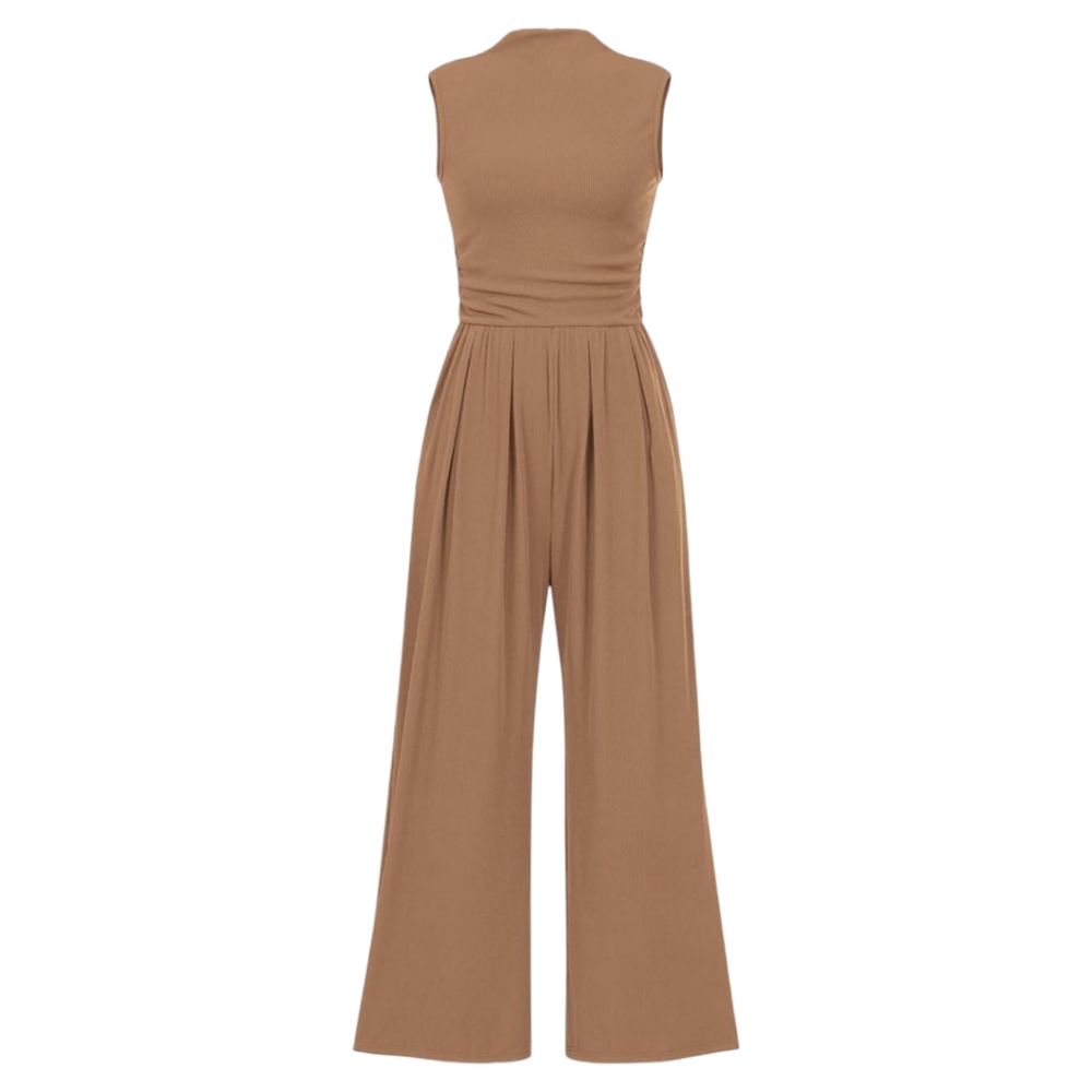PRETTYGARDEN Sleeveless Mock Neck Wide Leg Romper / Jumpsuit with Pockets | XL
